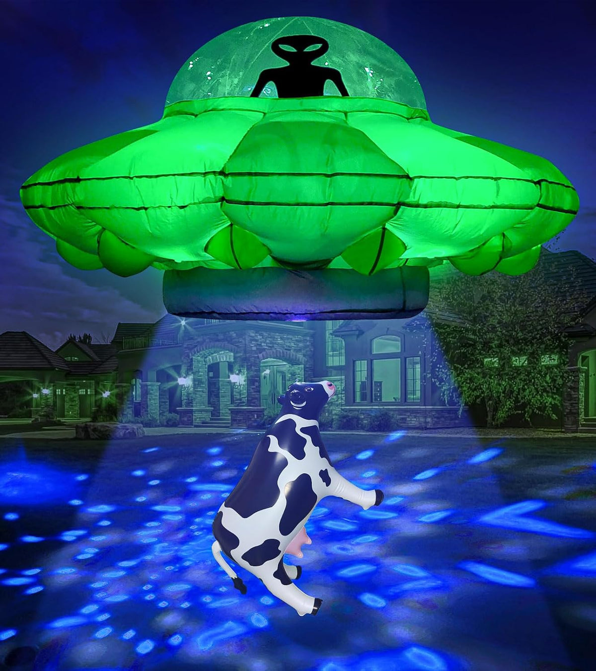 Alien Party Decorations 4.2FT Hanging UFO Cow Abduction Inflatable Alien Inflatable UFO Halloween Blow Up