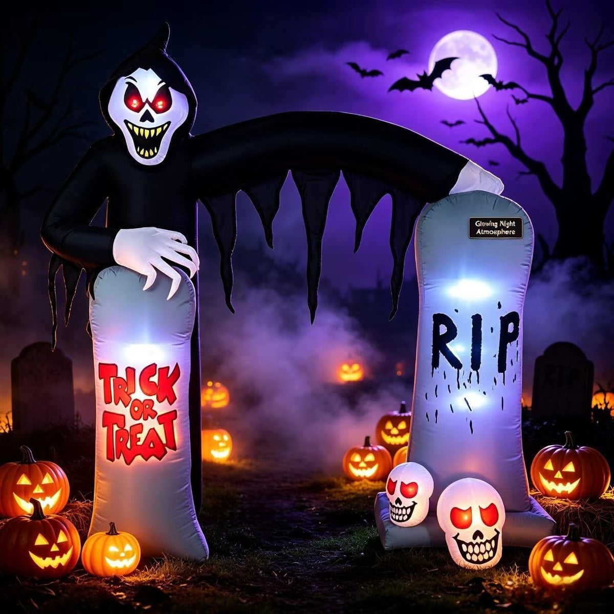 9 FT Halloween Inflatable Grim Reaper Tombstone Arch, LED Lighted / Spooky blow‑up arch for outdoor yard