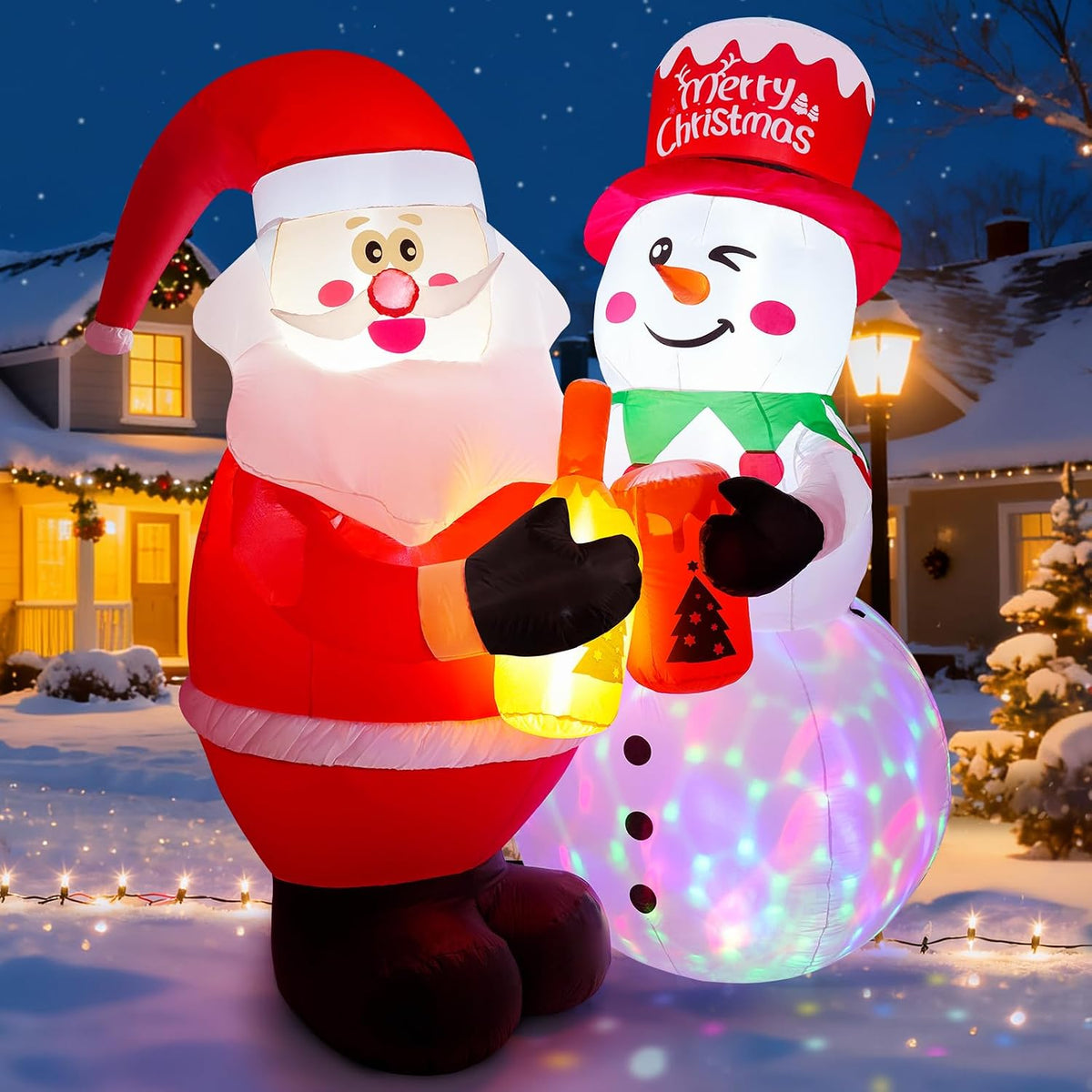 Meland 7FT Christmas Inflatable Outdoor Decoration, Inflatable Santa and Snowman Toasting with Light,