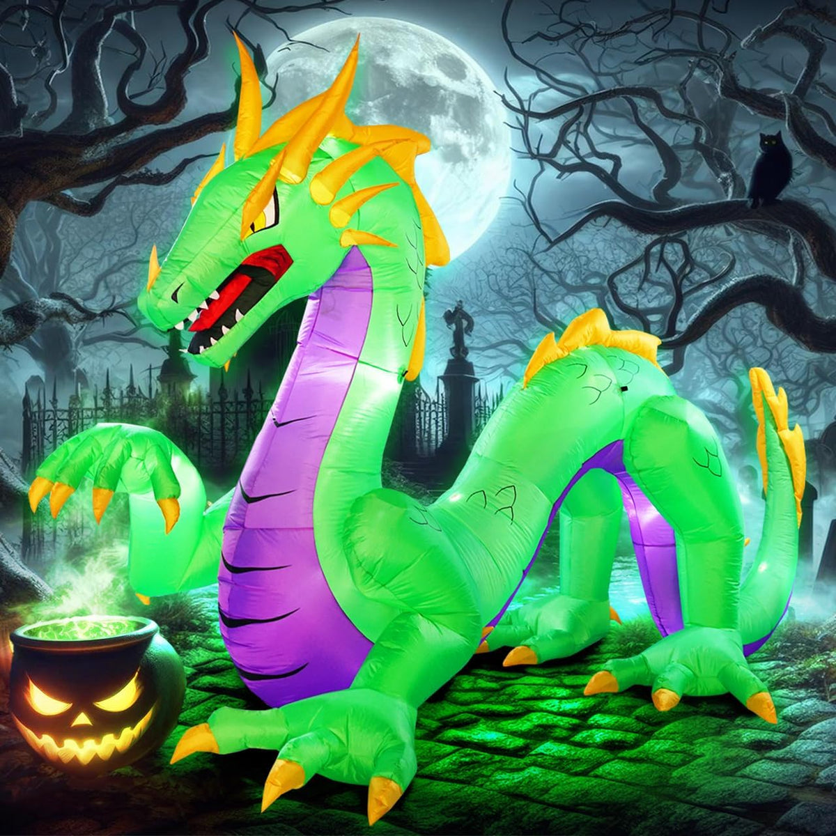 inslife 11FT Length Giant Green Halloween Inflatable Dragon, Blow Up Dragon Outdoor Halloween Inflatables D