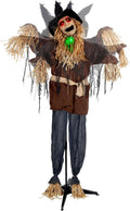 ATDAWN 6FT Halloween Standing Scarecrow, Life-Size Animated Ghost Decor with Light-up Eyes, Spooky Sound,