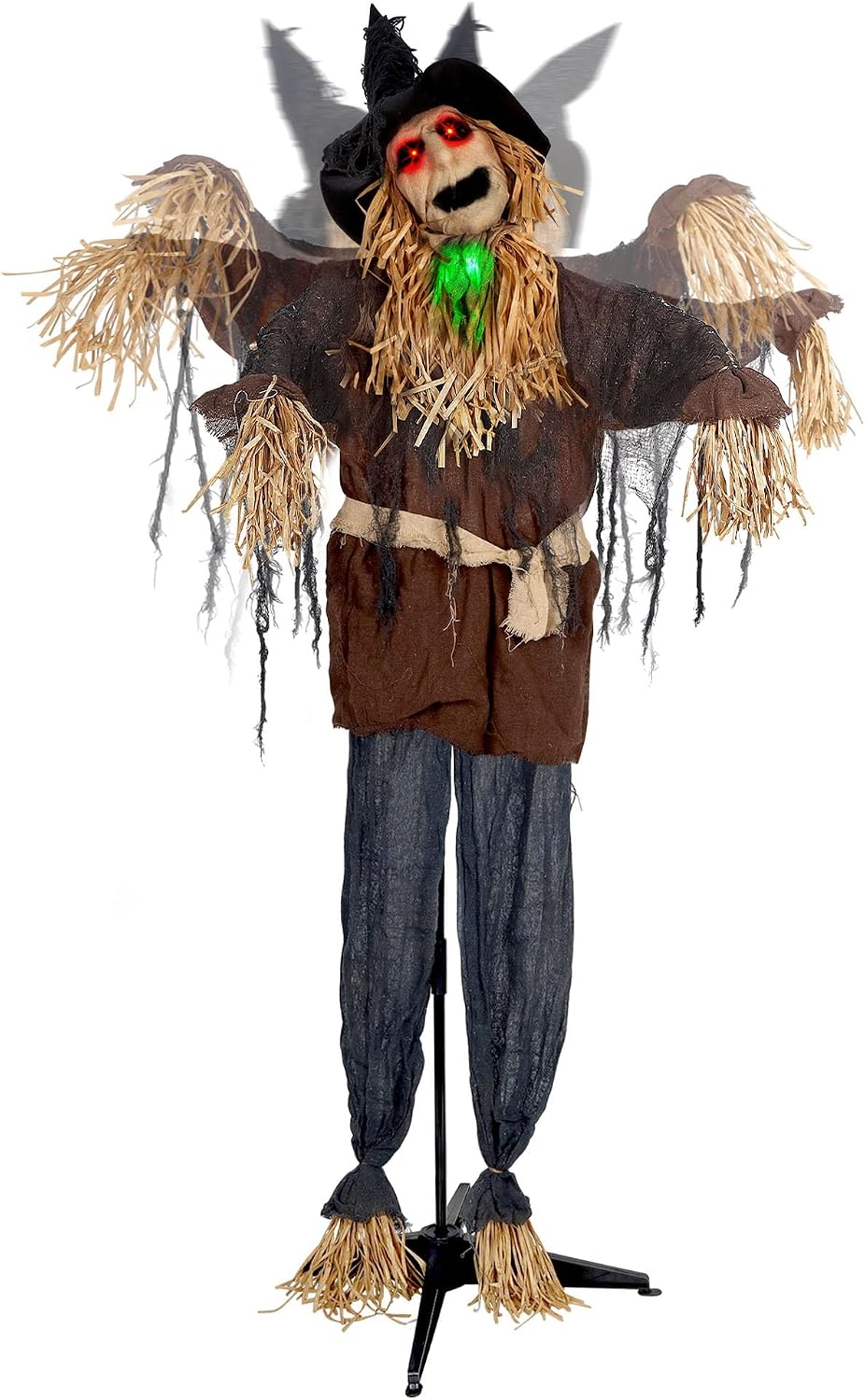 ATDAWN 6FT Halloween Standing Scarecrow, Life-Size Animated Ghost Decor with Light-up Eyes, Spooky Sound,