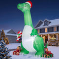 12FT Christmas Inflatables Decoration Outdoor Green Dinosaur，Light Up Decor / Built-in Warm LED Lights, UV