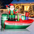 8 FT Christmas Inflatables Santa Claus Fishing on a Boat with Colorful Gift Boxes, Giant Blow Up Santa