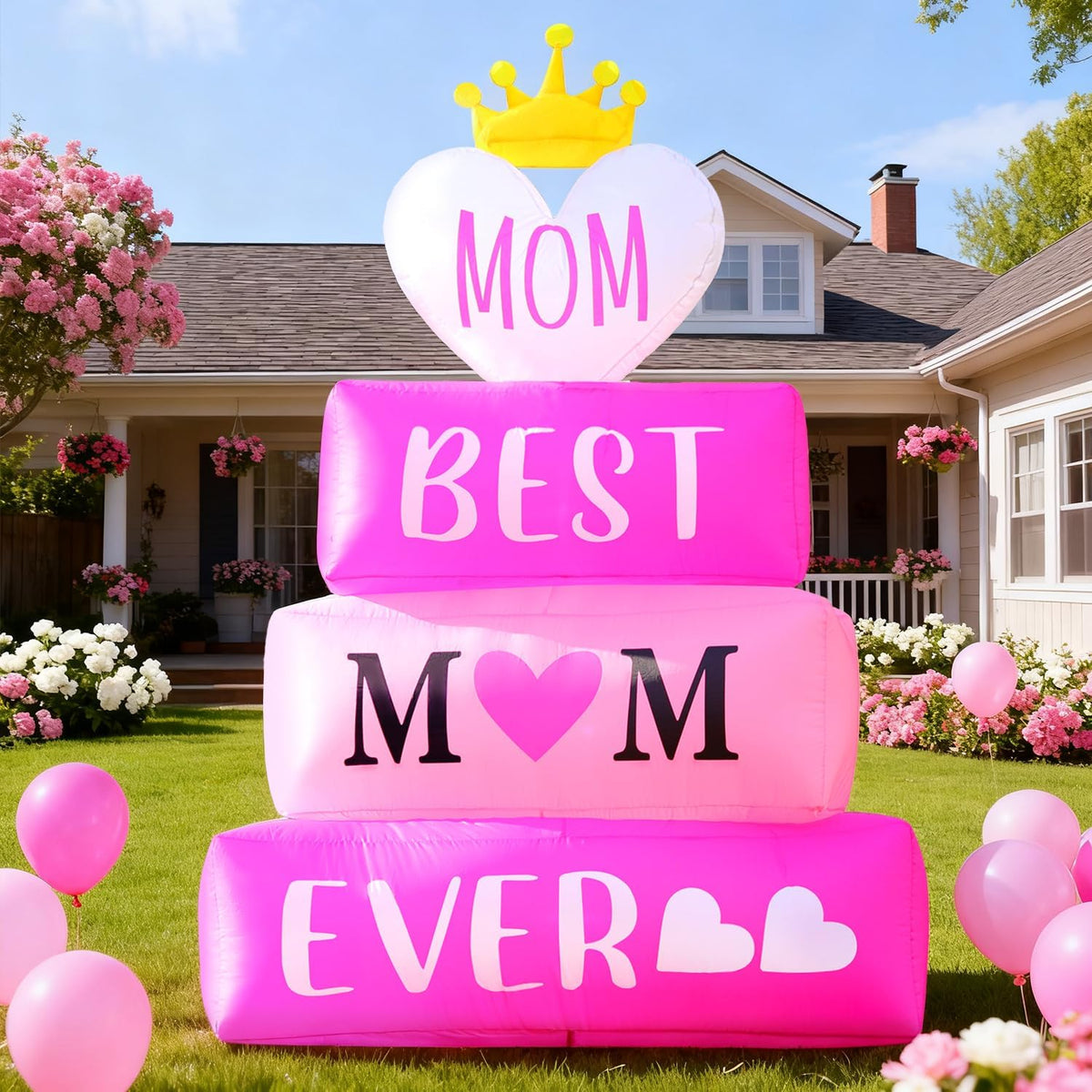 DomKom 6ft Mothers Day Inflatables, Mother's Day Blow up Outdoor Decorations, Build-in LED Lights for Garden,