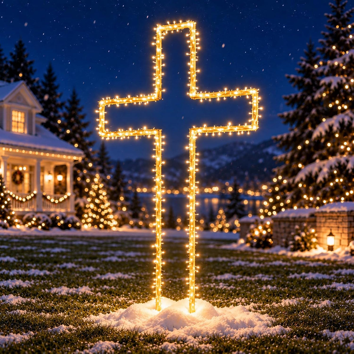 6FT Metal Cross Decorations, DIY Lighted Outdoor Christian Yard Decor / Large Standing Light Up Christian