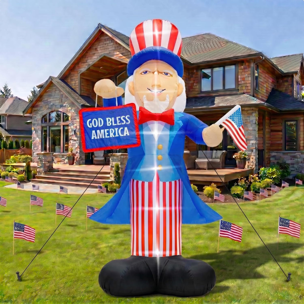 Partyotu 14 FT 4th of July Inflatable Uncle Sam Outdoor Decoration, Giant Blow Up Patriotic Decor with God