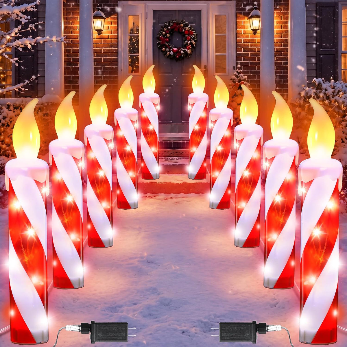 23 Inch Outdoor Christmas Decorations Yard, Red, 5 / 3D Christmas Candle Candy Cane Pathway Lights, Realistic