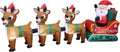 8 FT Lighted Christmas Inflatable Santa Claus Sleigh Three Reindeer Display / Outdoor Indoor Holiday