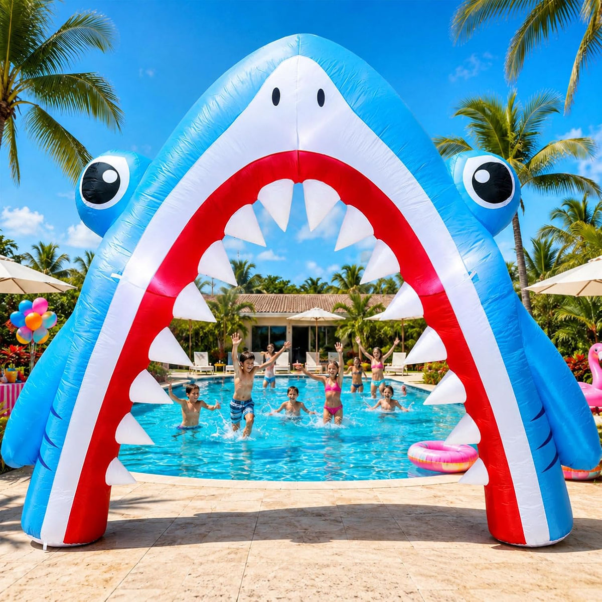 9.8 × 8.2 Ft Giant Shark Inflatables Archway Decor Summer Ocean Shark Party Inflatable Archway Ocean Theme