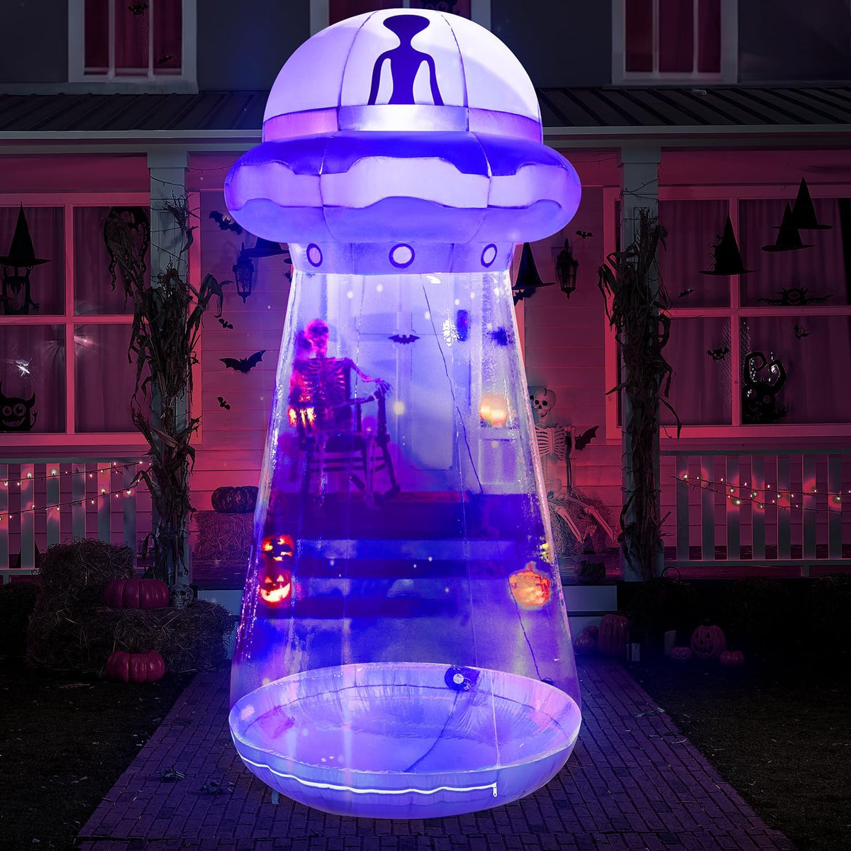 Joiedomi Halloween Inflatable UFO Decoration, 9 FT Tall Giant Halloween Blow Ups UFO Alien Decorations with