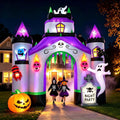 SEASONBLOW 12.3 Ft Giant Halloween Inflatable Haunted House Castle Archway Light Up Blow Up Castle Archway