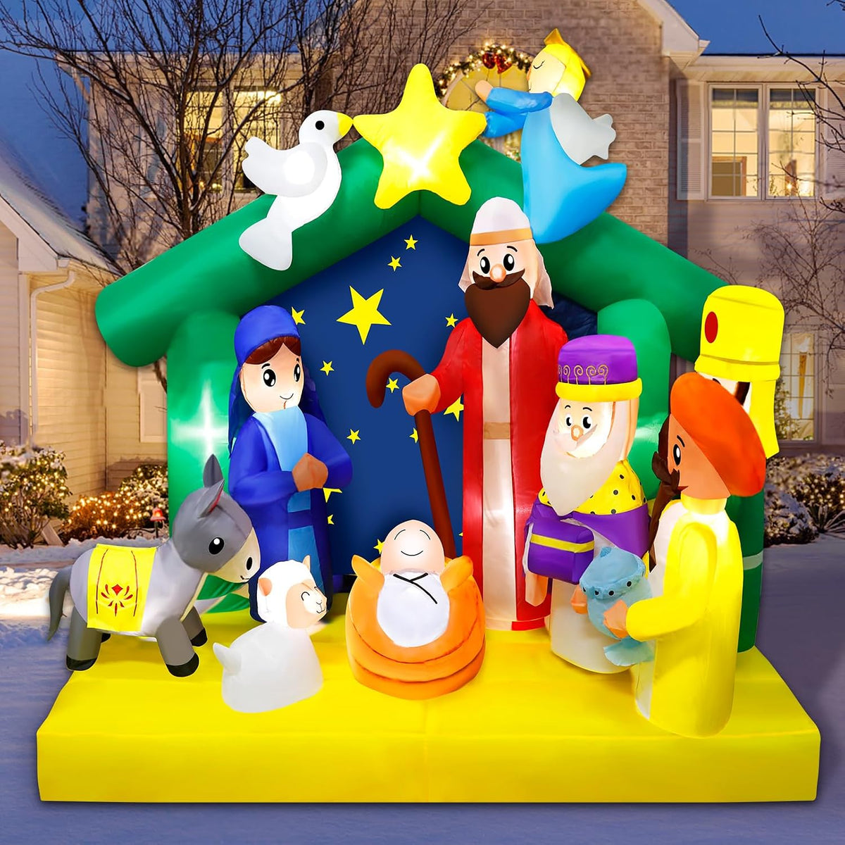 Mukum 6.5FT Christmas Inflatables Nativity Scene Outdoor Decorations The Birth of Jesus Scene Christmas Blow