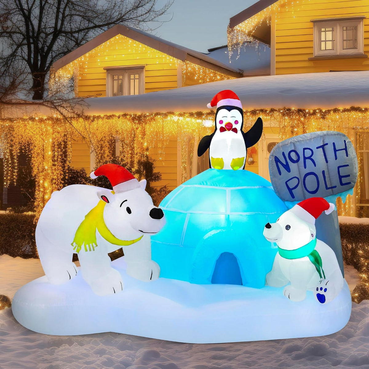 Joiedomi 6 FT Long Christmas Inflatable North Pole with Build-in LEDs, Blow Up Inflatable Polar Bears & Pen